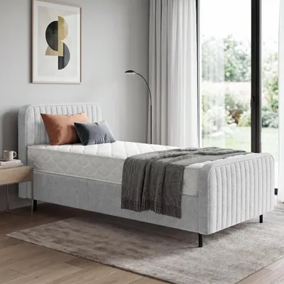 Produktbild von BEAUTYSOFA | Polsterbett LAMI 90x200 cm - Einzelbett mit Bettkasten & Matratze MEDIRO ERGO+ H2 Kopfteil und Latenrost - Jugendbett Grau