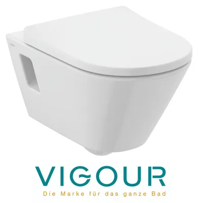 Produktbild von VIGOUR DERBY V3 Wand-WC-Set spülrandlos offene Befestigung PflegetectPLUS Beschichtung WC-Sitz mit Absenkautomatik + Schallschutz