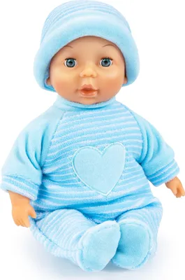 Produktbild von Bayer Design 92802AU My First Baby 28cm, Babypuppe, Weichkörperpuppe mit Schlafaugen, sehr handlich, niedliches Outfit, blau mit Herz