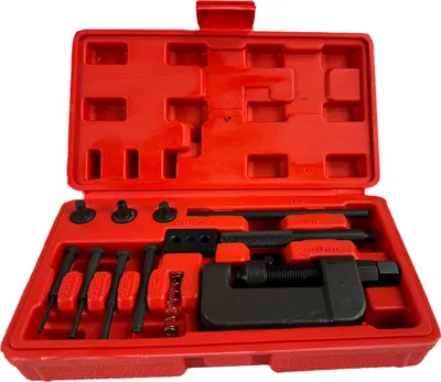 Immagine prodotto di Attrezzo smontaggio/rimontaggio catene, kit-set per catena motocicli, smagliacatena, con custodia per il trasporto, assortito, tagliacatena e rivettatrice, strumento di rimozione per moto, bici, ATV Gebo Tools