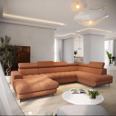 Produktbild von Masseno Ecksofa CORENO mit Schlaffunktion L-Form, Sofa mit Bettkasten, Wohnzimmersofa, Couch, Soffa, Bettsofa, Couchgarnitur- Orange, QUELLE 54