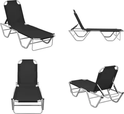 Image de vidaXL Chaise longue aluminium et textilène noir - Chaise longue - Bains de soleil - Chaise longue de jardin
