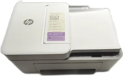 A white HP DeskJet 4220e All-in-One printer is shown from a slightly elevated front-side angle against a white background.