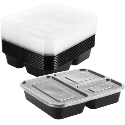 Produktbild von com-four® 10x Vorratsschale mit Deckel - Meal Prep Container - Essensbox 3-geteilt - Frischhaltebox