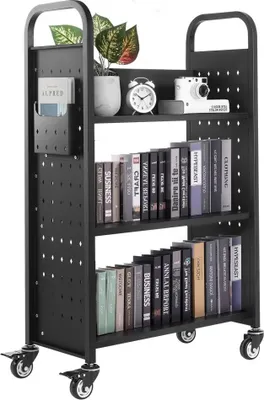 Produktbild von Schwarzer Bibliothekswagen Bücherwagen - Bücherregalwagen 150kg - 77x38x122 cm Büchertransportwagen