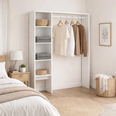 Immagine prodotto di Dmora Guardaroba Grande Acquata 40x187h cm Bianco, Appendiabiti 6 Vani