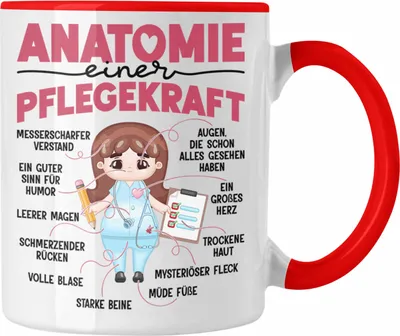 Produktbild von Trendation - Anatomie Einer Pflegekraft Tasse Geschenk Pflege Geschenkidee Spruch Pflegerin Sprüche (Rot)