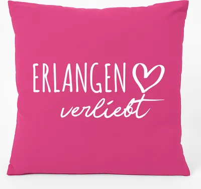 Produktbild von Huuraa Kissen Erlangen verliebt 40x40cm mit Füllung Fuchsia Baumwolle Dekokissen Geschenkidee