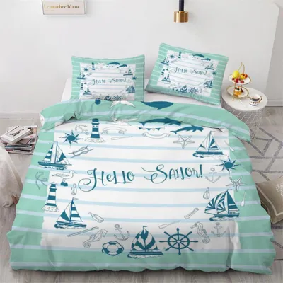 Produktbild von Bettwäsche-Set 200x200 cm 3-teilig Mikrofaser Anker Motiv Wendebettwäsche mit Reißverschluss