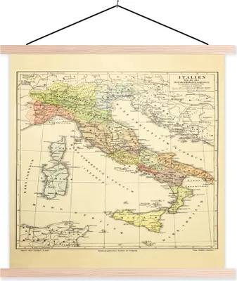 Produktbild von MuchoWow® Textilposter Antike Landkarte von Italien 120x120 cm mit holzfarbenen Rahmen - Textil-Poster
