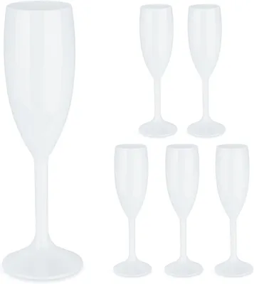 Image de Verres à champagne en plastique - Lot de 6 - Flûtes en plastique - Réutilisables - Sans BPA - Verres pour camping - 160 ml - Blanc