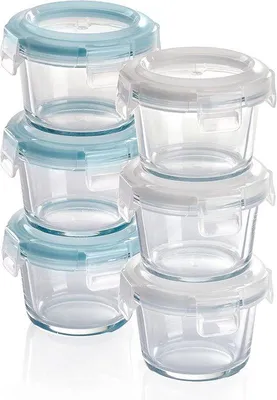 Produktbild von Famanu Glasbehälter Set – 6 x 130 ml – runde Aufbewahrungsdosen mit Deckel – luftdicht und auslaufsicher