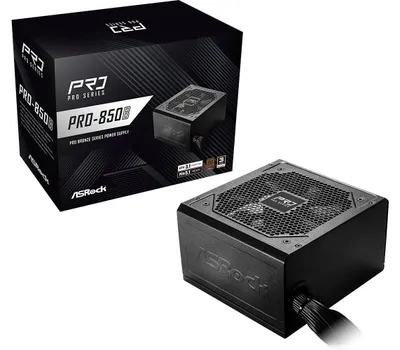 Obrázek produktu pro Asrock PRO-850B, 850 W, 100 - 240 V, 50/60 Hz, 12 - 6 A, 70,8 A, Nadproud, Zkrat, Přepětí, Podpětí, Přehřívání, Nadměrná zátěž