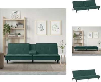 Zdjęcie produktu dla vidaXL Sofa rozkładana z uchwytami na kubki ciemnozielony aksamit - Sofy