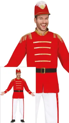 Productafbeelding van Carnavalsmarskramer, marskleding, paradekostuum, uniform, rood, goud, feestelijk, maat: 48 - 50 (M), kleur: rood