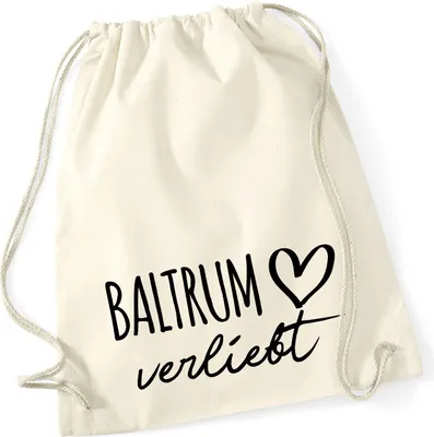 Produktbild von Huuraa Turnbeutel Baltrum verliebt 12 Liter Natural Baumwolle Rucksack Geschenkidee