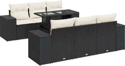 Produktbild von vidaXL 7-tlg. Garten-Sofagarnitur mit Kissen Schwarz Poly Rattan