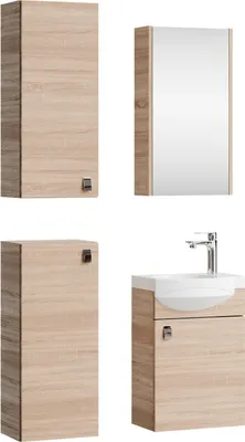 Produktbild von Planetmöbel Badmöbel-Set Waschtisch mit Unterschrank 40 cm, Spiegelschrank 40 cm & 2X Midischränke Sonoma Eiche