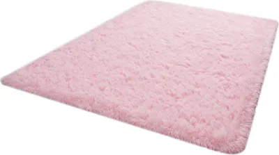 Produktbild von Flauschiger Schlafzimmerteppich, Wohnzimmerteppich, langer, rutschfester Plüschteppich für Flur, weicher, kuscheliger Indoor-Teppich für Kinderzimmer, 60 x 160 cm, Hellrosa