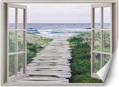 Produktbild von Vlies fototapete Fenster Meeresstrand-Pier 210x150 cm Feeby Beige inkl. Kleber einfache Montage