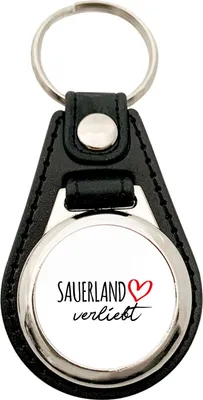 Produktbild von Huuraa Schlüsselanhänger Sauerland verliebt Metall mit Kunstleder Schlüsselring Einkaufswagenchip Geschenkidee