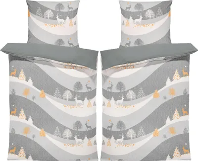 Produktbild von 4 teilig Bettwäsche 135x200 cm Rentiere Weihnachten Winterlandschaft Biber Winter Flanell Baumwolle