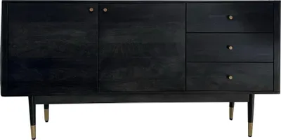 Produktbild von Sideboard Akazie Massivholz 160x81x42cm Schwarz Modern 2 Türen 3 Schubladen