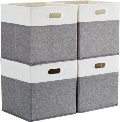Produktbild von Famanu Aufbewahrungskubus Set von 4 - 30x30x30 cm - Aufbewahrungskörbe für Kleidung - Grau Weiß