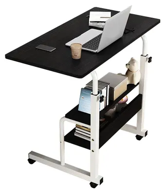 Zdjęcie produktu dla Stolik pod laptopa na kółkach – stolik komputerowy z regulacją wysokości – wysokość 62–90 cm – blat 60×43 cm – z półką – metal + MDF – w kształcie litery L – kolor A