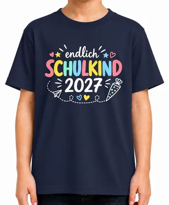 Produktbild von Endlich Schulkind 2027 Einschulung Schultüte Mädchen Grundschule Kinder T-Shirt, Navy, 152