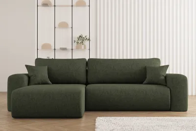 Produktbild von Ecksofa mit Schlaffunktion und Stauraum für Bettzeug, L-förmiges ,Capri Stoff Verita Links Dunkelgrun