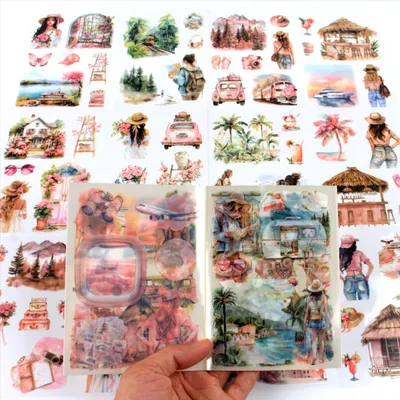 Reise-Sticker Vintage, transparent, 20 Blatt, für Scrapbooking