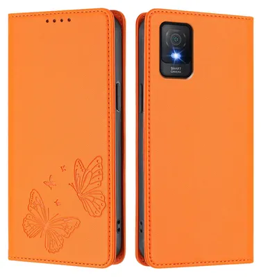 Produktbild von Lederhülle für TCL 403, Schmetterling Prägung Leder Brieftasche Schutzhülle mit Ständer Orange