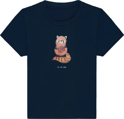 Produktbild von Mr. & Mrs. Panda Babyshirt Roter Panda 12. - 18. Monat - French Navy - Geschenk, T-Shirt Baby, Lustige Sprüche, Oberteil, Kinder Top, Liebe, Herz,  Shirt, Rot