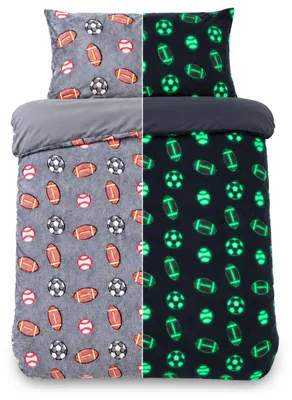 Produktbild von Soma Kinderbettwäsche Winter Glow in the dark Soccer Fußball Bälle 135cm x 200cm - Plüsch Weich - Kinder Bettbezüge mit Reißverschluss - Kinder Bettwäsche Set mit 1 Kissenbezüge 80cm x 80cm leuchtet im Dunkeln