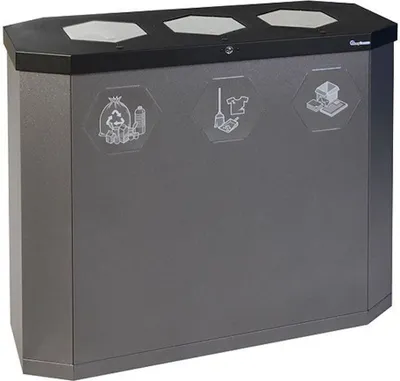 Produktbild von Abfallsammler mit Edelstahl-Einwurfklappe | 3x45 Liter, HxBxT 83x95x35,5cm | Lichtgrau