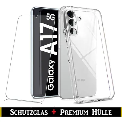 A clear phone case and screen protector are displayed against a white background, with the phone itself partially visible.
