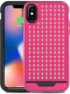 Produktbild von Zizo, Hybrid-Hülle iPhone X stoßfest mit Diamantstruktur, Rosa