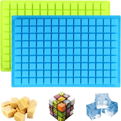 Image de Moules en silicone carrés, lot de 2, 126 cavités, pour mini glaçons, chocolat, bonbons, couleur bleue