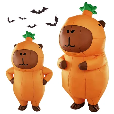 Zdjęcie produktu dla Kostium kapibary Juksun, nadmuchiwany, brązowy, z wbudowaną pompą USB, o wysokości 2 metry, idealny na Halloween, karnawał, urodziny, wakacje i imprezy