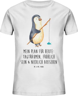 Produktbild von Mr. & Mrs. Panda Kleinkinder T-Shirt Pinguin Angler 9-11 Jahre (134/146) - Weiß - Geschenk, Baumwoll Kinder, Mädchen, Kindershirt, Teenager, Fischer, Motiviert, Angeln