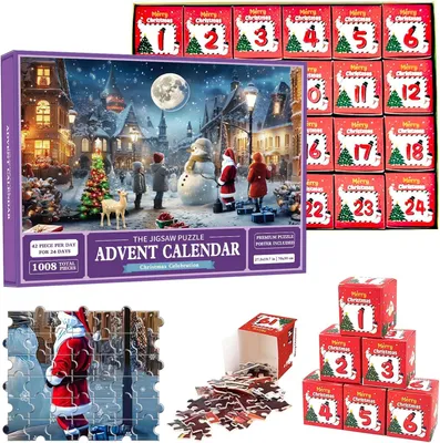 Immagine prodotto di Calendario dell'Avvento 2024 a tema Natale, puzzle, 24 giorni di puzzle, calendario dell'Avvento 2024 con puzzle, calendario dell'Avvento con puzzle per bambini