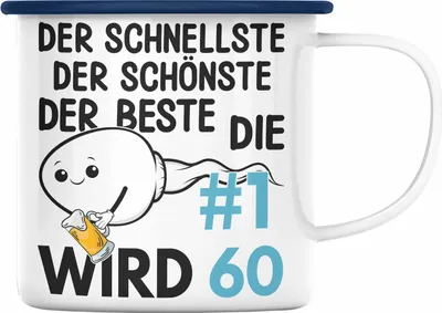 Produktbild von Trendation - 60. Geburtstag Emaille Tasse Geschenk Männer Vater 50er Geschenkidee Mann Lustig Spruch (Blau)