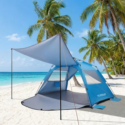 Produktbild von Yorbay Strandmuschel Automatik-Strandzelt Campingzelt für 3-4 Personen,mit Erweiterbare Sonnendach Strandmuschel UV Schutz 50+ mit 2 Fenster