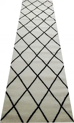 Produktbild von Skandinavischer Teppich Rautenmuster creme schwarz Größe - 80 x 300 cm