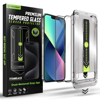 Obrázok produktu pre Techsuit - TitanGlass FullCover ochranné sklo (2 ks) pre iPhone 13 / iPhone 13 Pro / iPhone 14 / iPhone 16e - čierne