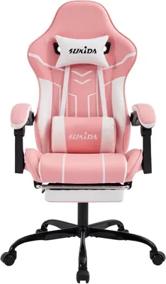 Produktbild von Gaming Stuhl Computerstuhl(Pinkwhite)Ergonomischer Gaming Chair mit Fußstütze Bürostuhl Ergonomischer Computerstuhl mit Lendenwirbelstütze