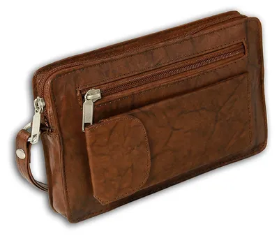 Produktbild von DrachenLeder Echtleder Herren Handgelenktasche tan braun 20x12x4 - inklusive Fee-Anhänger D2OTJ502C