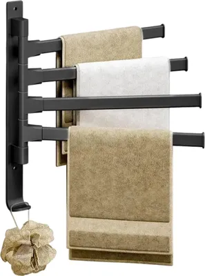 Produktbild von Handtuchhalter fürs Badezimmer mit 4 Handtuchstangen, 180° schwenkbarer Handtuchhalter aus Edelstahl SUS304, Wandmontage, Handtuchhalter für Badezimmer, Küchenspüle – Schwarz