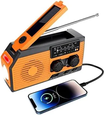 Zdjęcie produktu dla Przenośne, ręcznie wykonane, ręcznie stolarzowane, przenośne radio – pomarańczowe